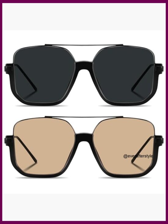 Retro Oversized Aviator Sunglasses Square Double Bridge UV400 Protection main image 7